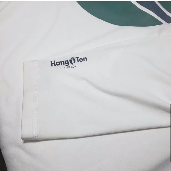 Men's Hang Ten White Crew Neck Long Sleeve UPF 50+ Quick Dry Graphic T-Shirt - Picture 5 of 7